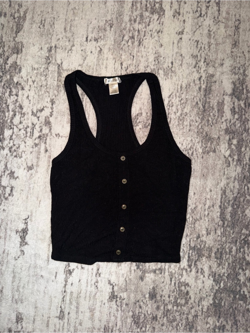 Bozzolo Black Ribbed Cropped Racerback Button-Front Tank Top size Small